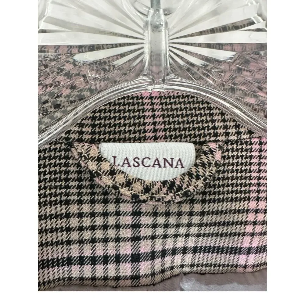 Lascana Pink‎ Plaid Preppy Academia Work Career Single Breasted Blazer Size 14